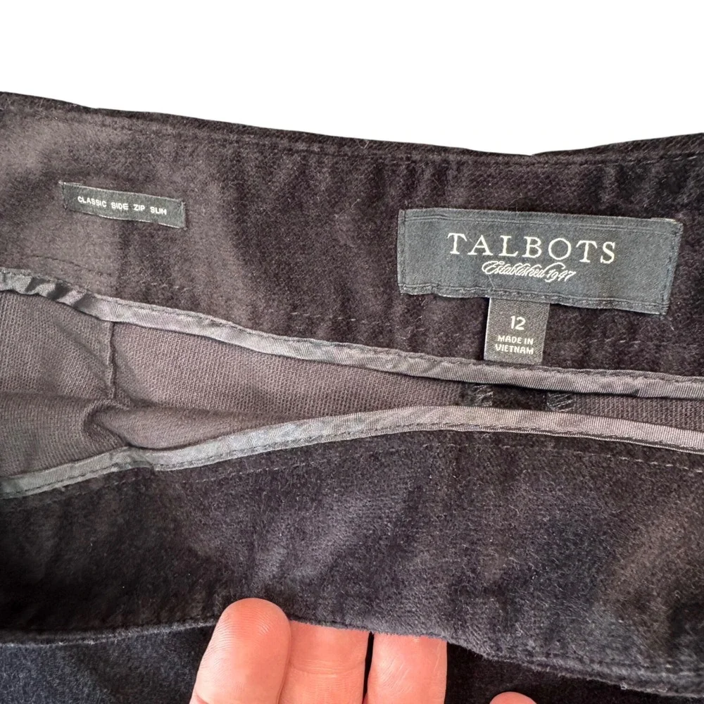 Talbots 12 Brown Velvet Slim Pants Side Zip Quiet Luxury Chic Old‎ Money Classic